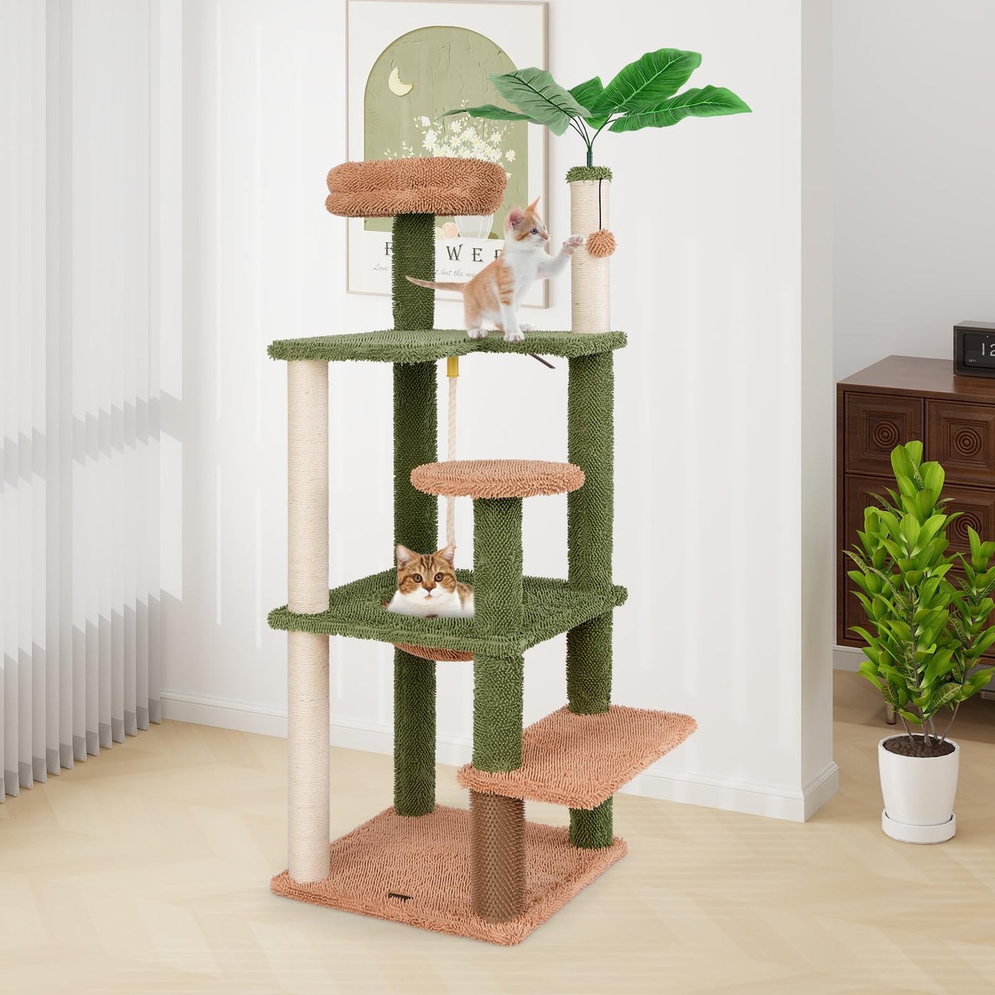 152cm Cute Cat Tree with Sisal Scratching Posts and Rope, Plush Perch