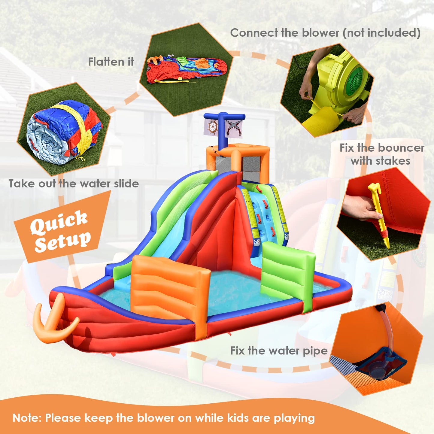 Outdoor 6 in 1 Inflatable Water Slide with Water Guns