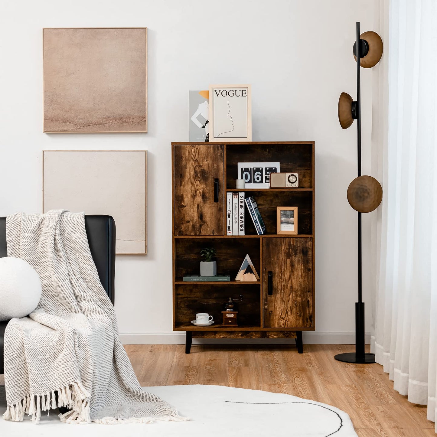 Freestanding Wooden Sideboard Storage Cabinet with 2 Doors and 4 Shelves