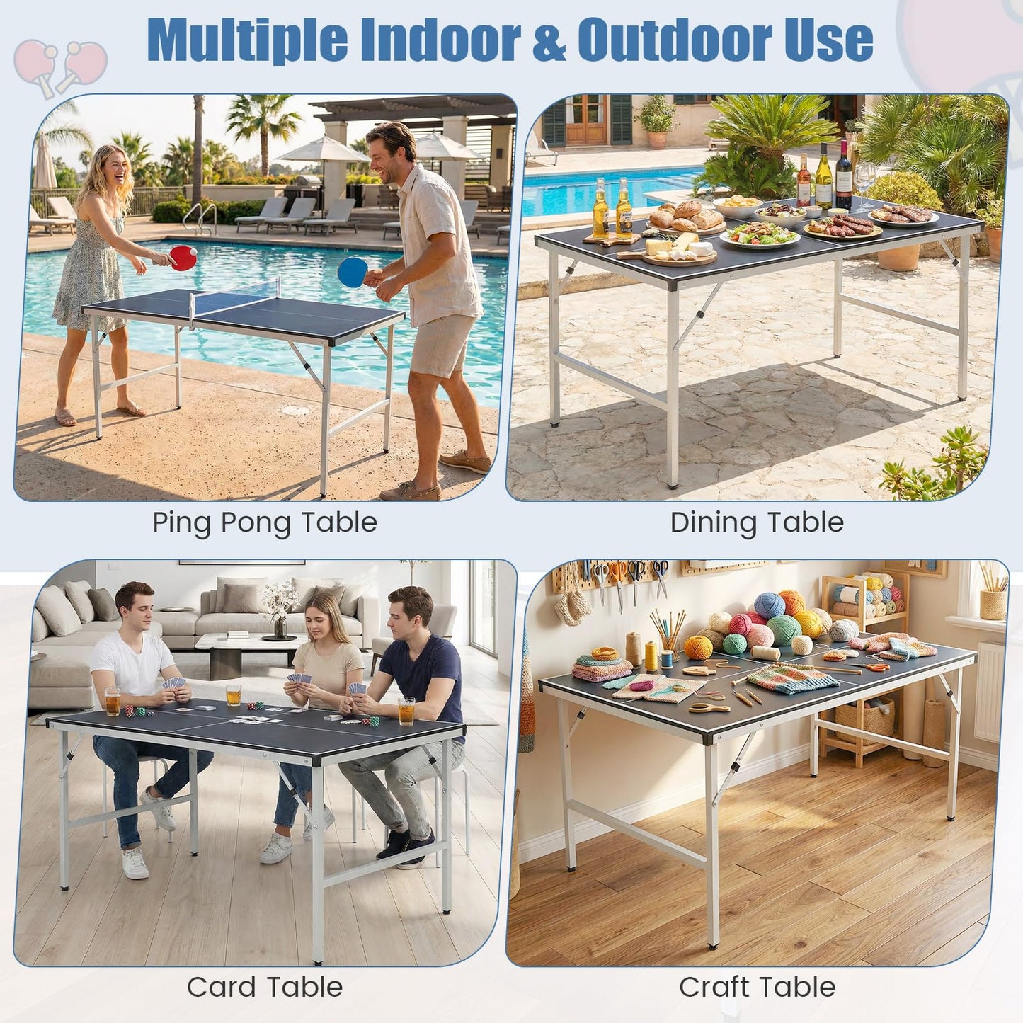 Foldable Ping Pong Table with Net for Indoor Outdoor Use