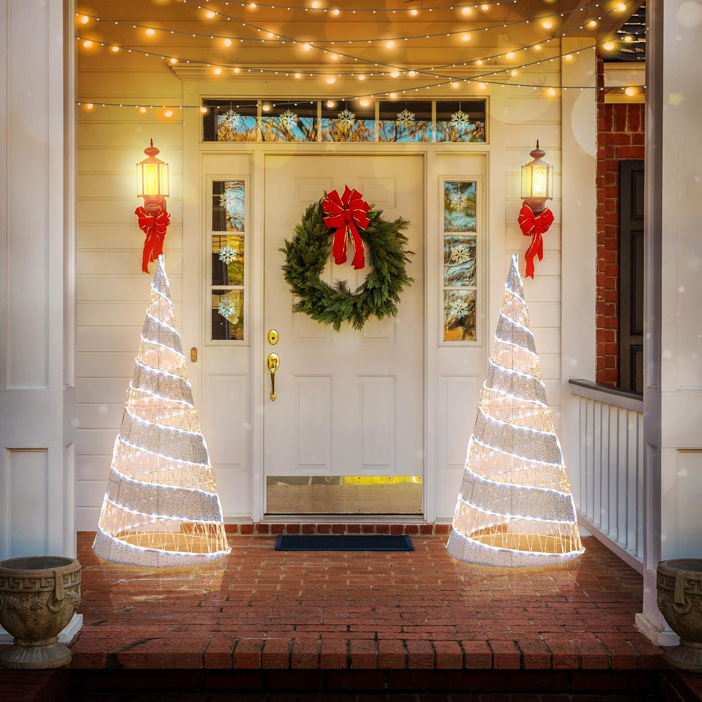 5FT Pre-lit Christmas Cone Tree with Warm White and White LED Lights