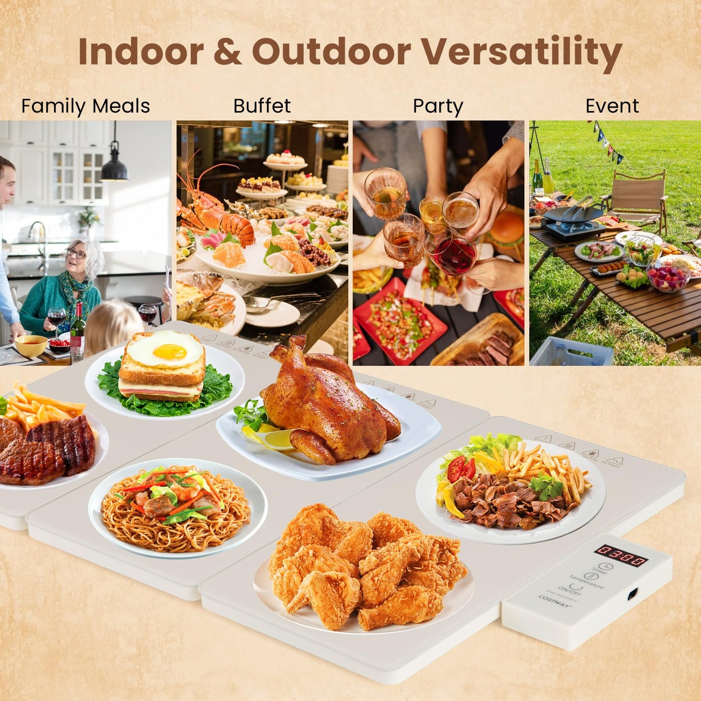 Electric Food Warming Tray Tray with Adjustable Temperature Control