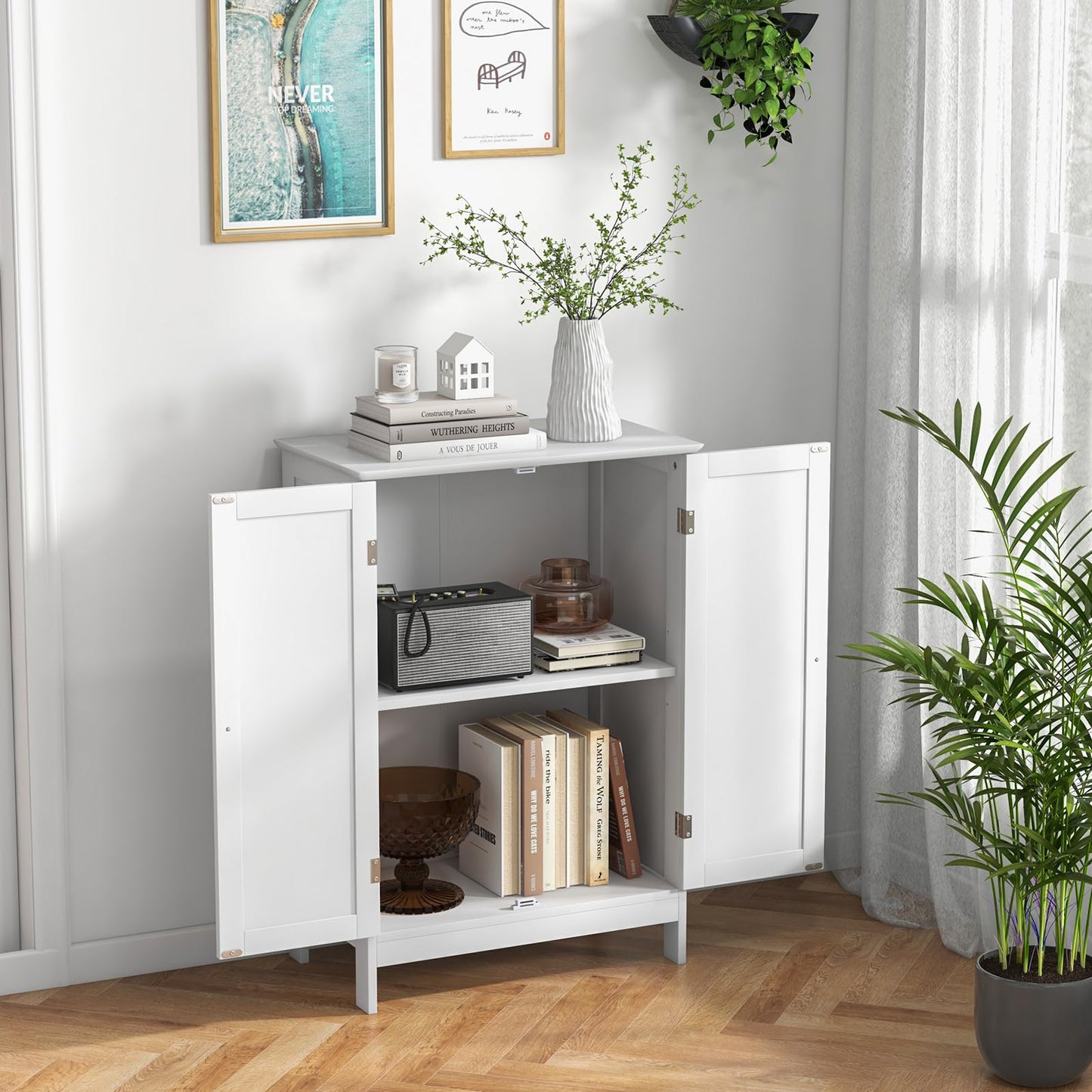Double Door Bathroom Floor Cabinet with Shelf