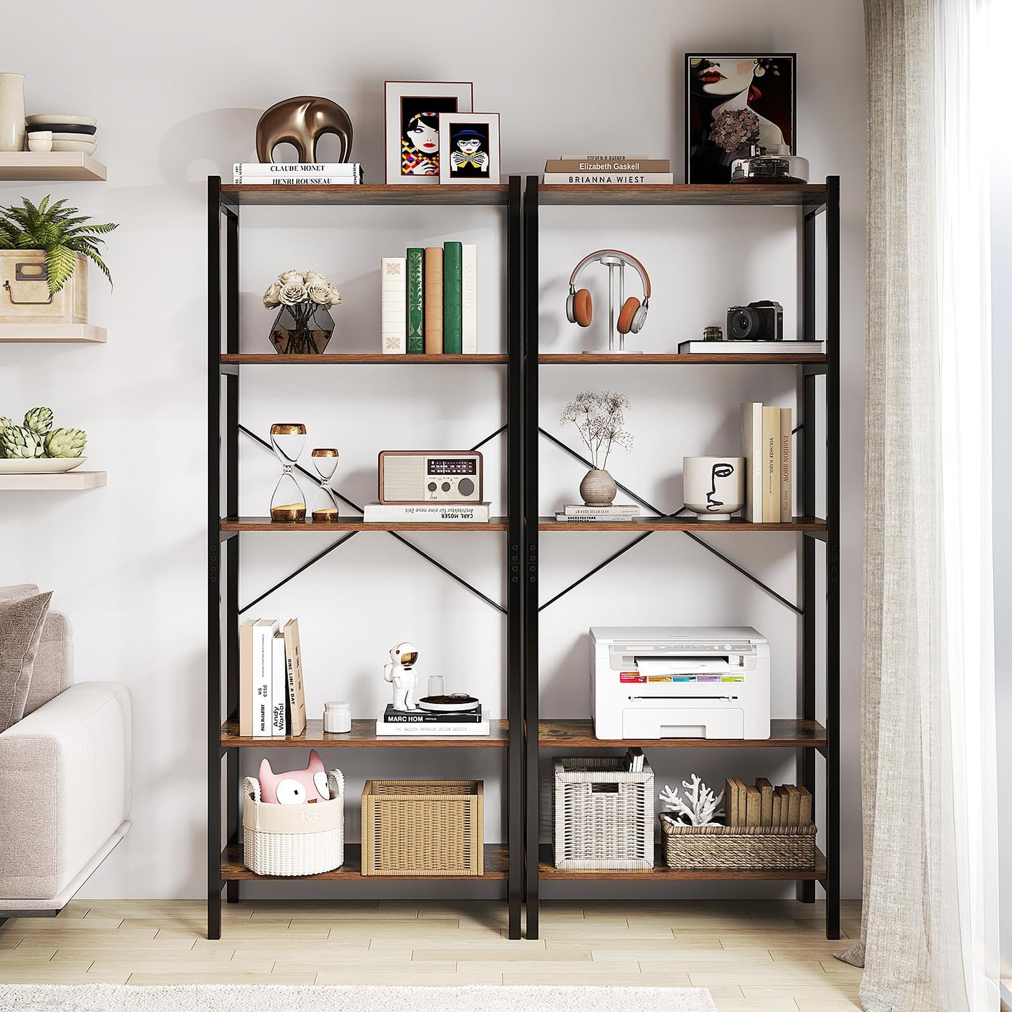 5-Tier Bookshelf with Metal Frame and Storage Rack