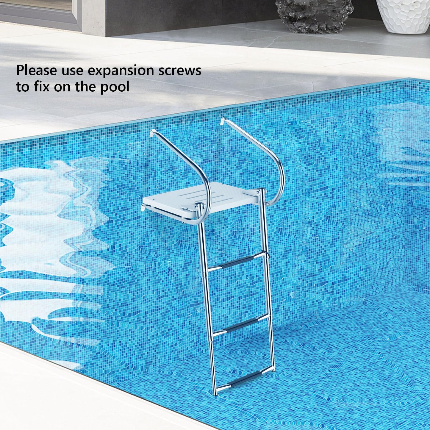 3-Step Telescoping Boat Ladder with Platform & Handrails