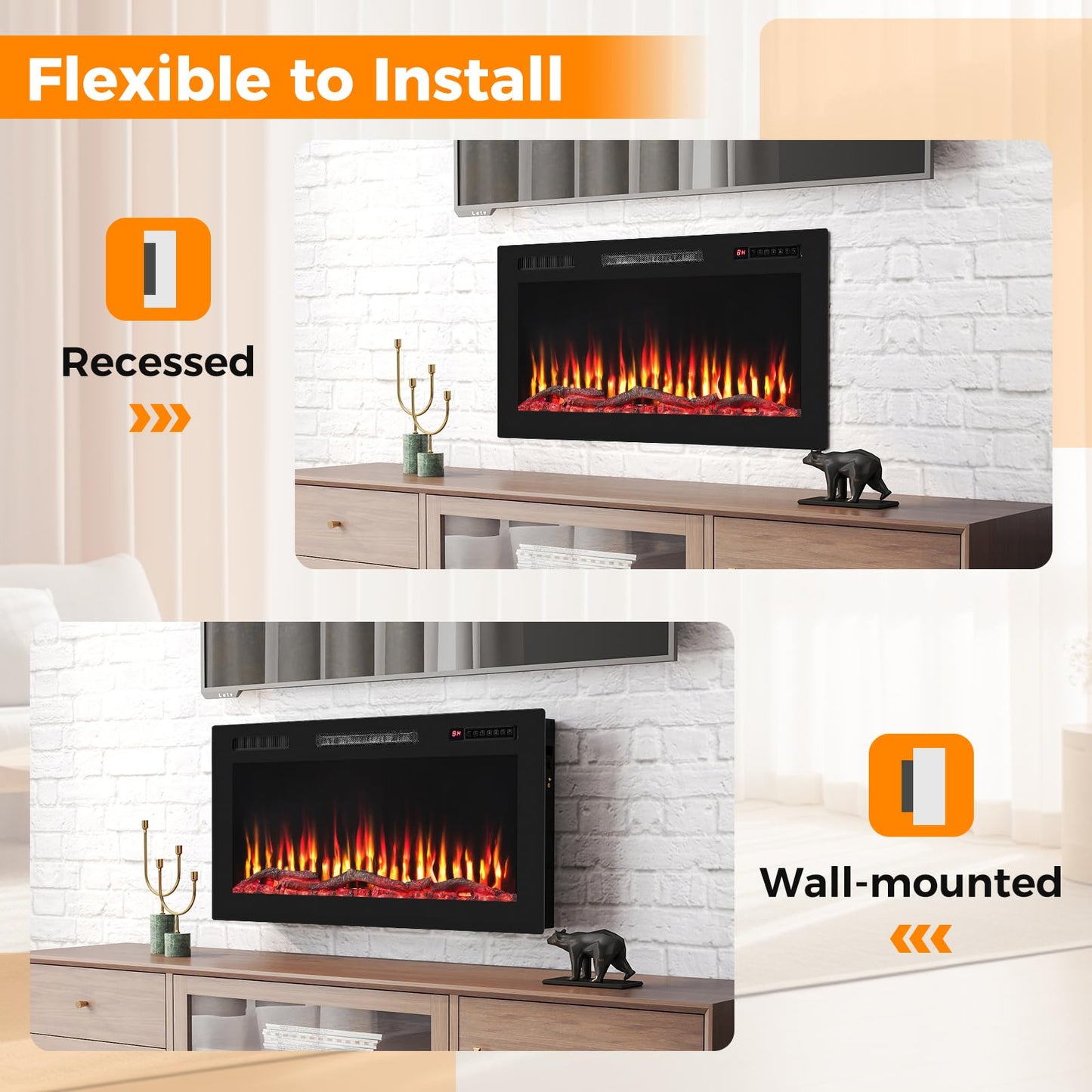 91cm Electric Fireplace with Remote and Multicolour Flame