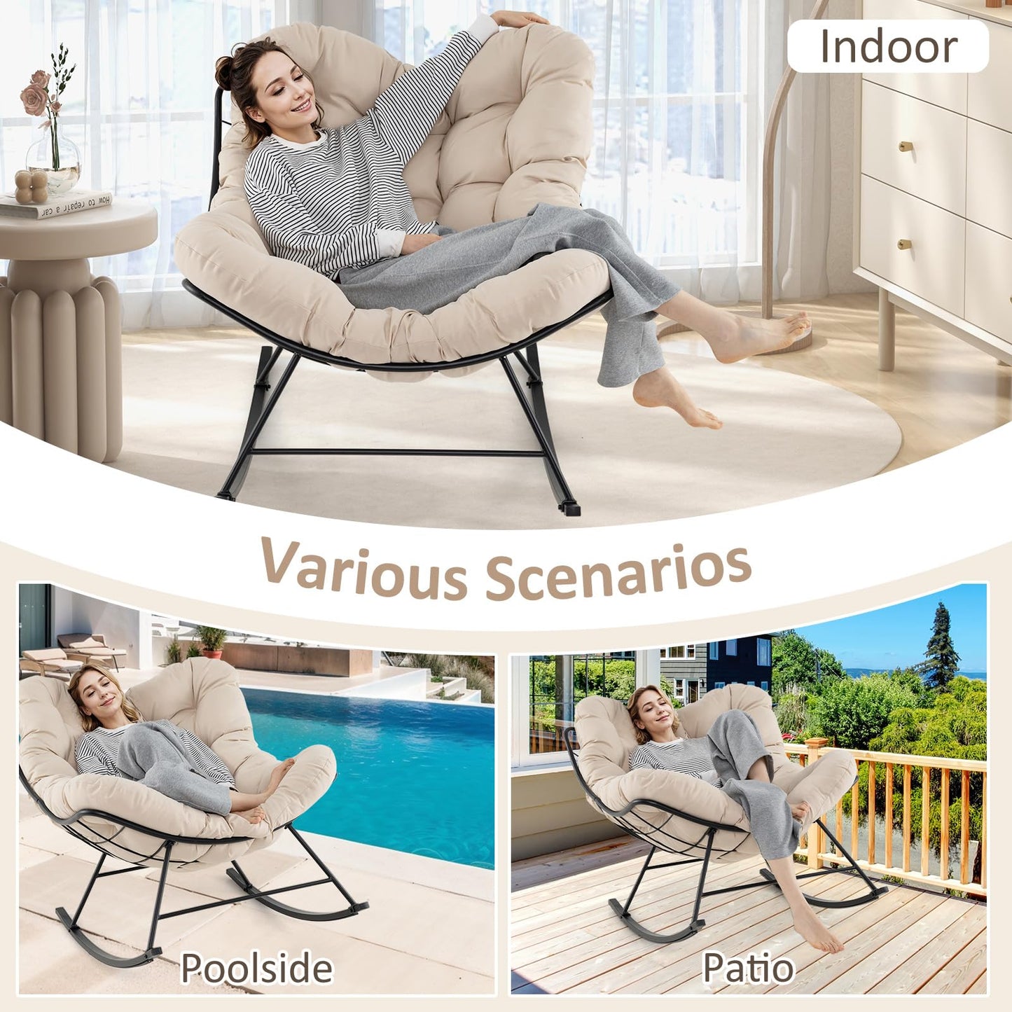 Oversized Patio Wicker Egg Chair with Thick and Removable Cushion