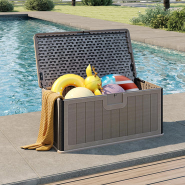 380L Waterproof Resin Deck Box Bench with Lockable Lid & Side Handles