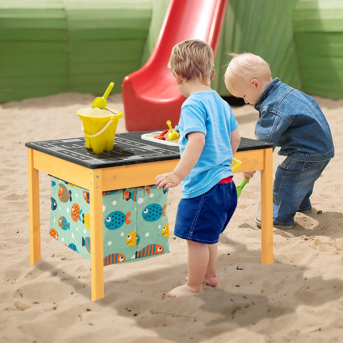 Sand and Water Table, Wooden Sensory Tables with Detachable Storage Bag