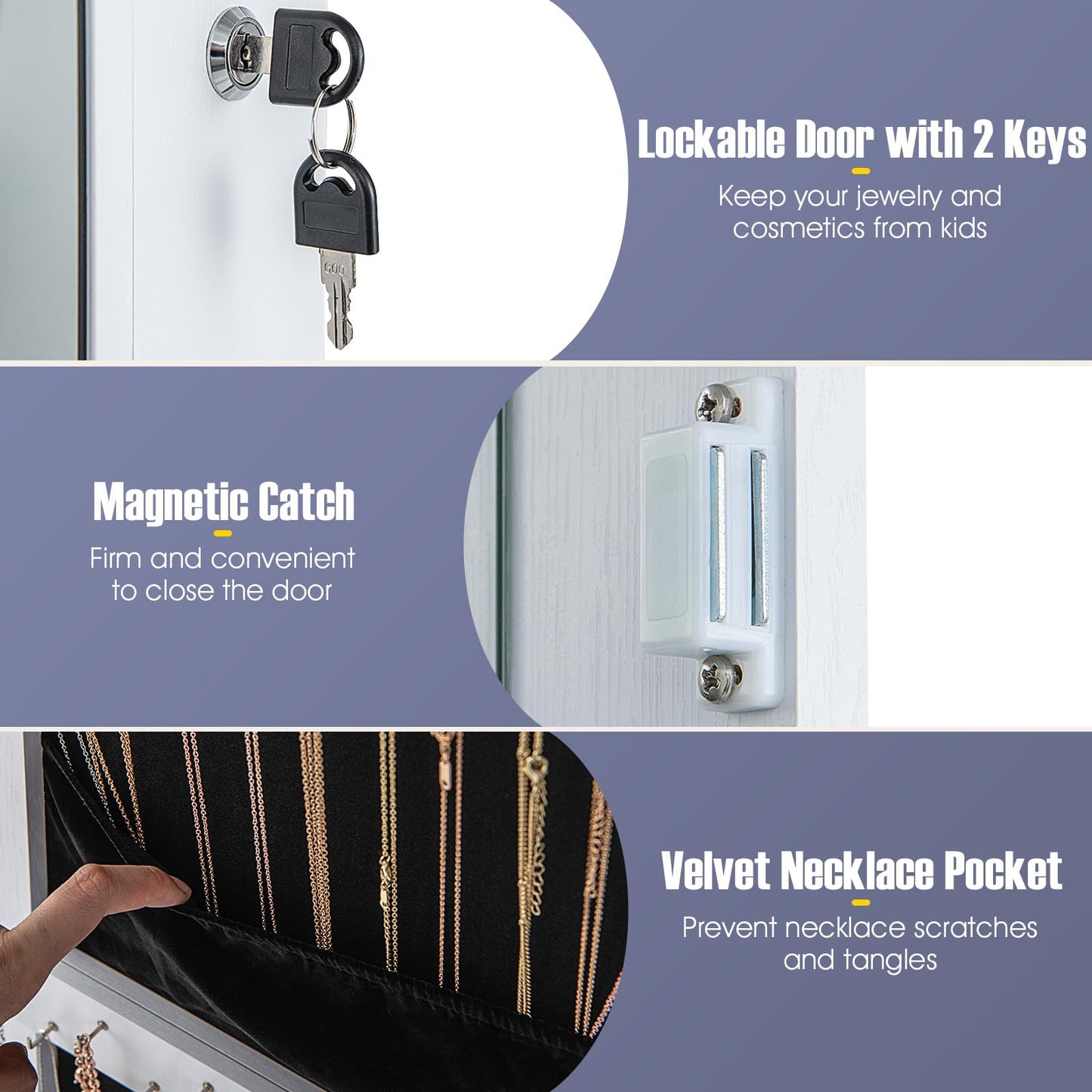 360° Swivel Lockable Jewelry Armoire Cabinet with Full-Length Mirror