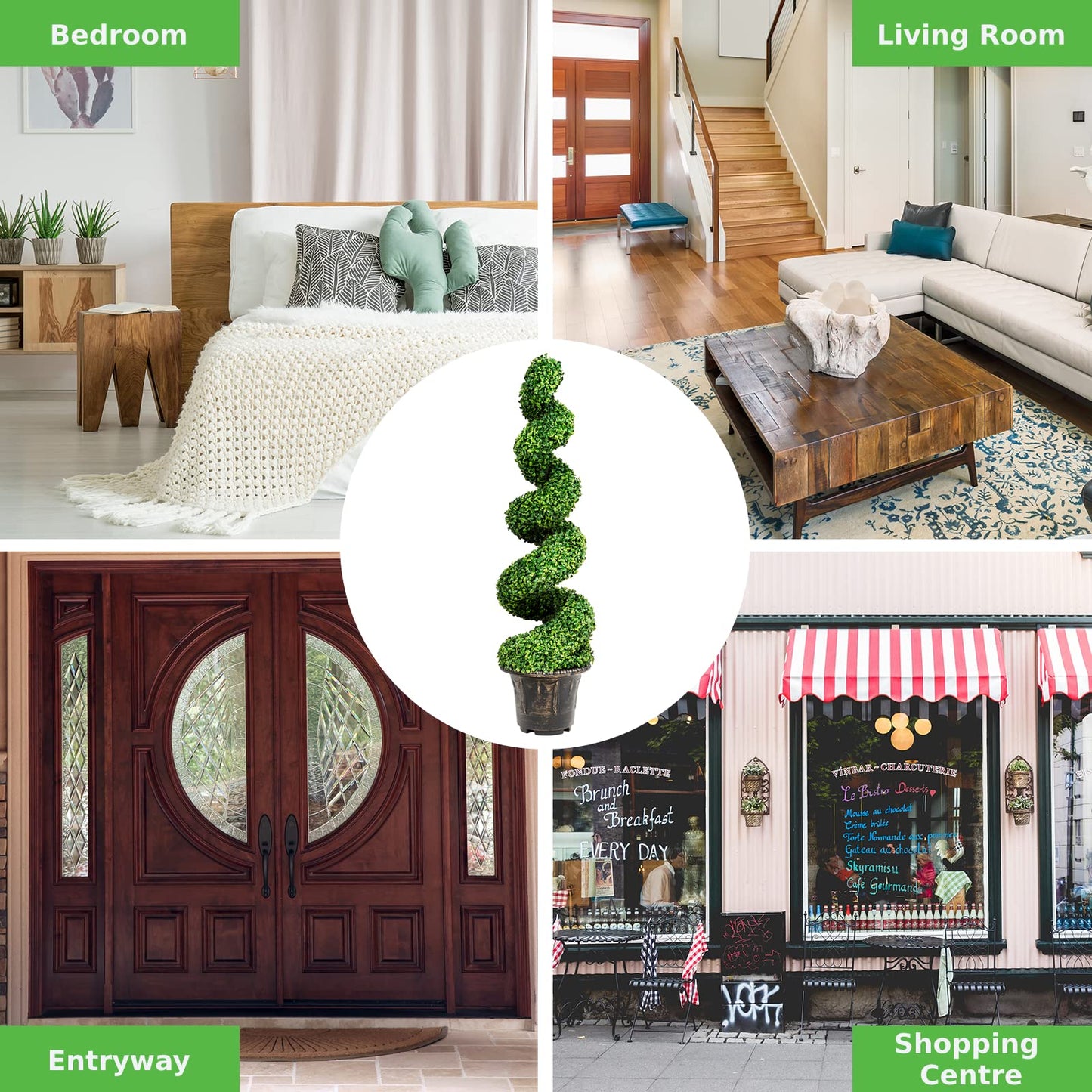 120cm Greenery Faux Boxwood Spiral Plant with Realistic Leaves and Pot