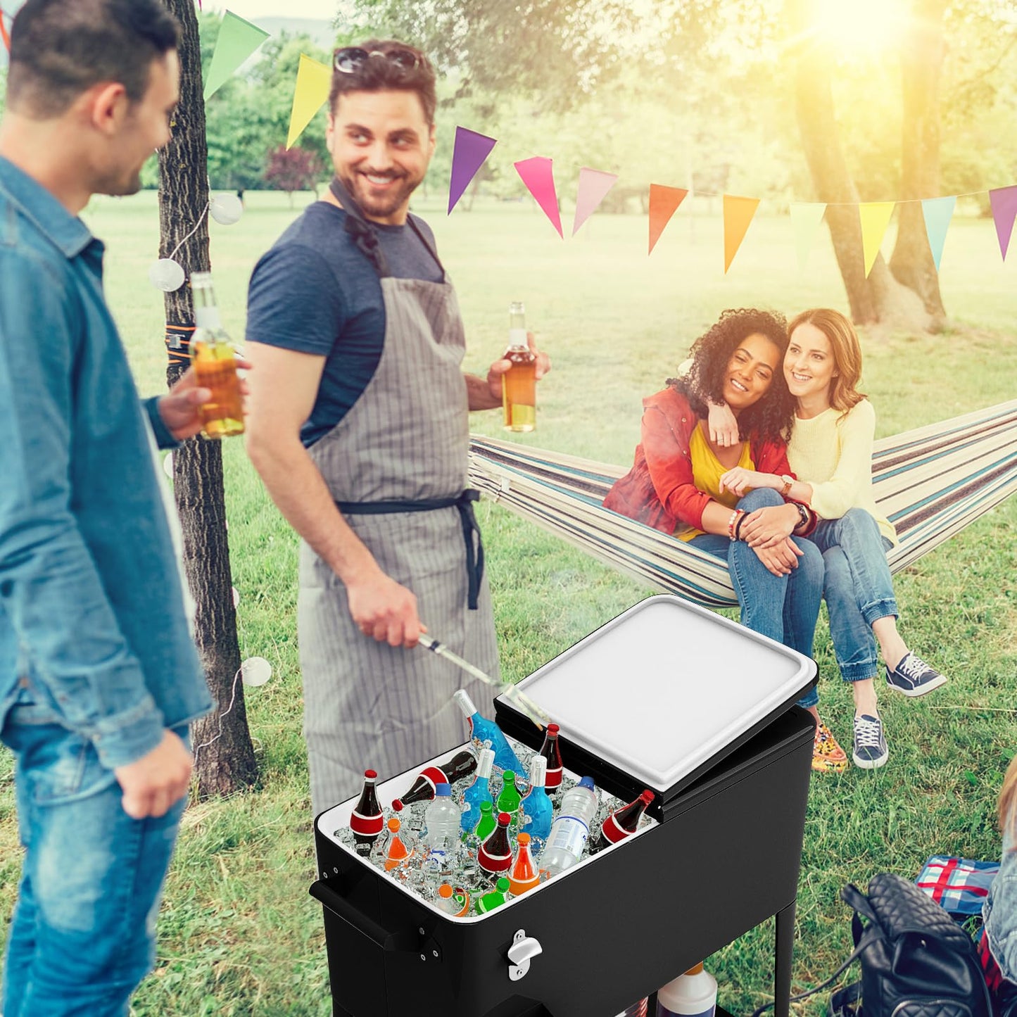 80-Quart Rolling Ice Chest Beverage Cooler Cart with Shelf