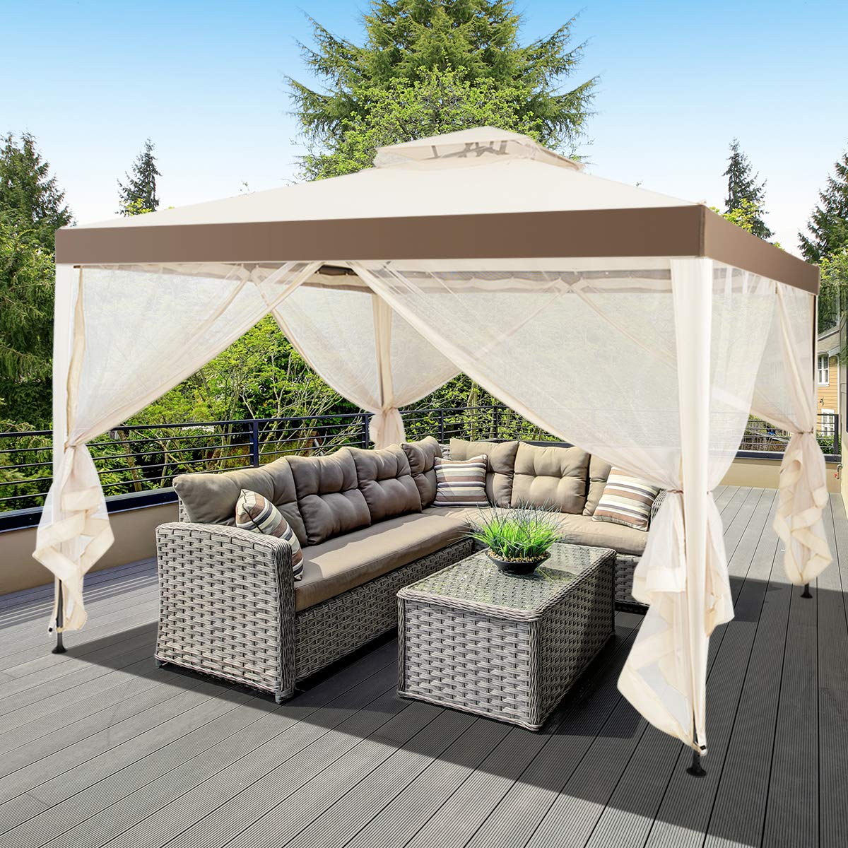 3m x 3m Outdoor Gazebo with Zipped Mesh Side Walls