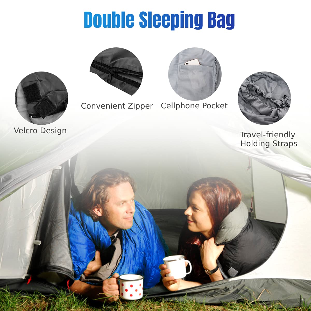 Double Sleeping Bag Extra Large Waterproof with Carrying Bag