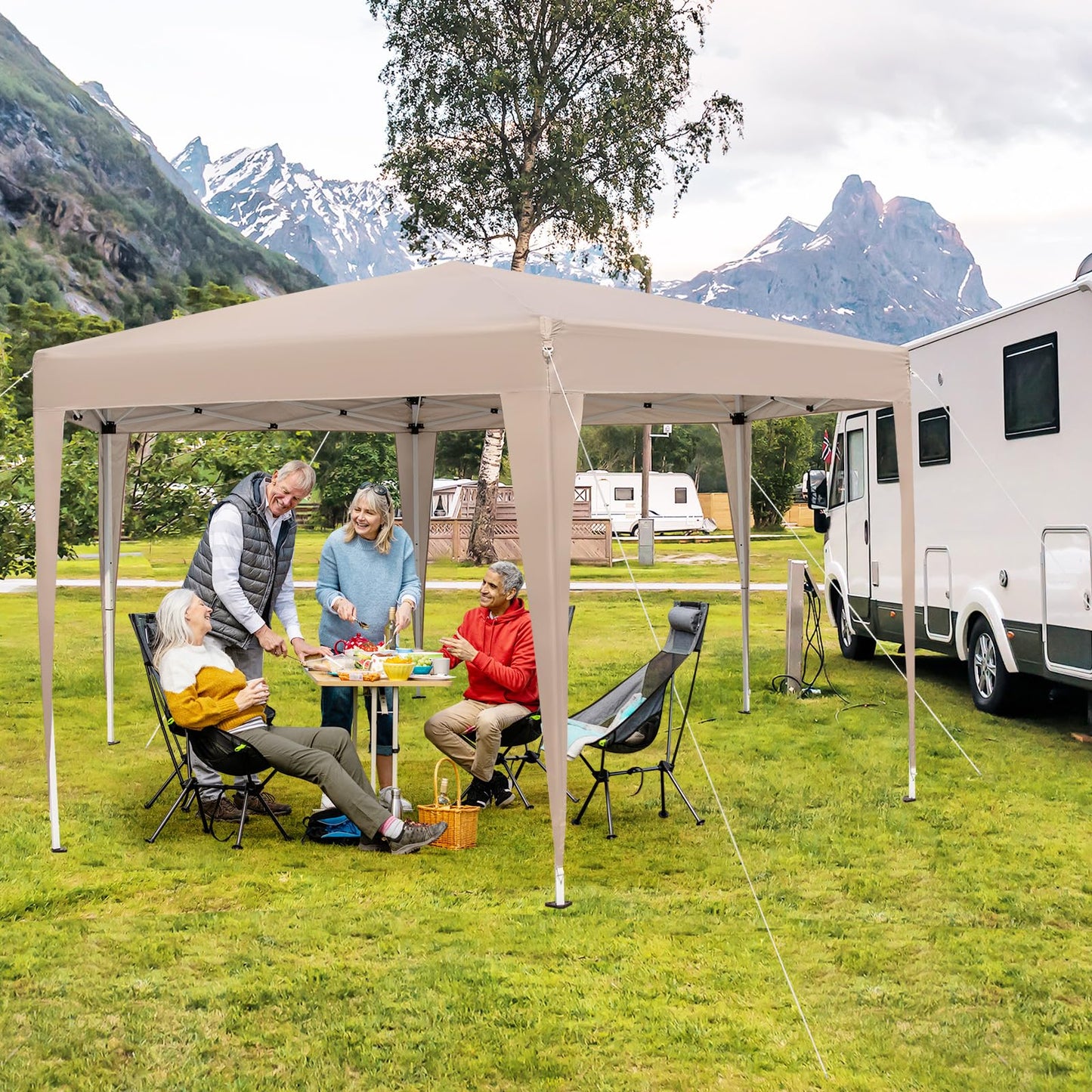 400 x 348cm Hexagonal Pop-Up Canopy Tent with Dressed Legs and Carry Bag