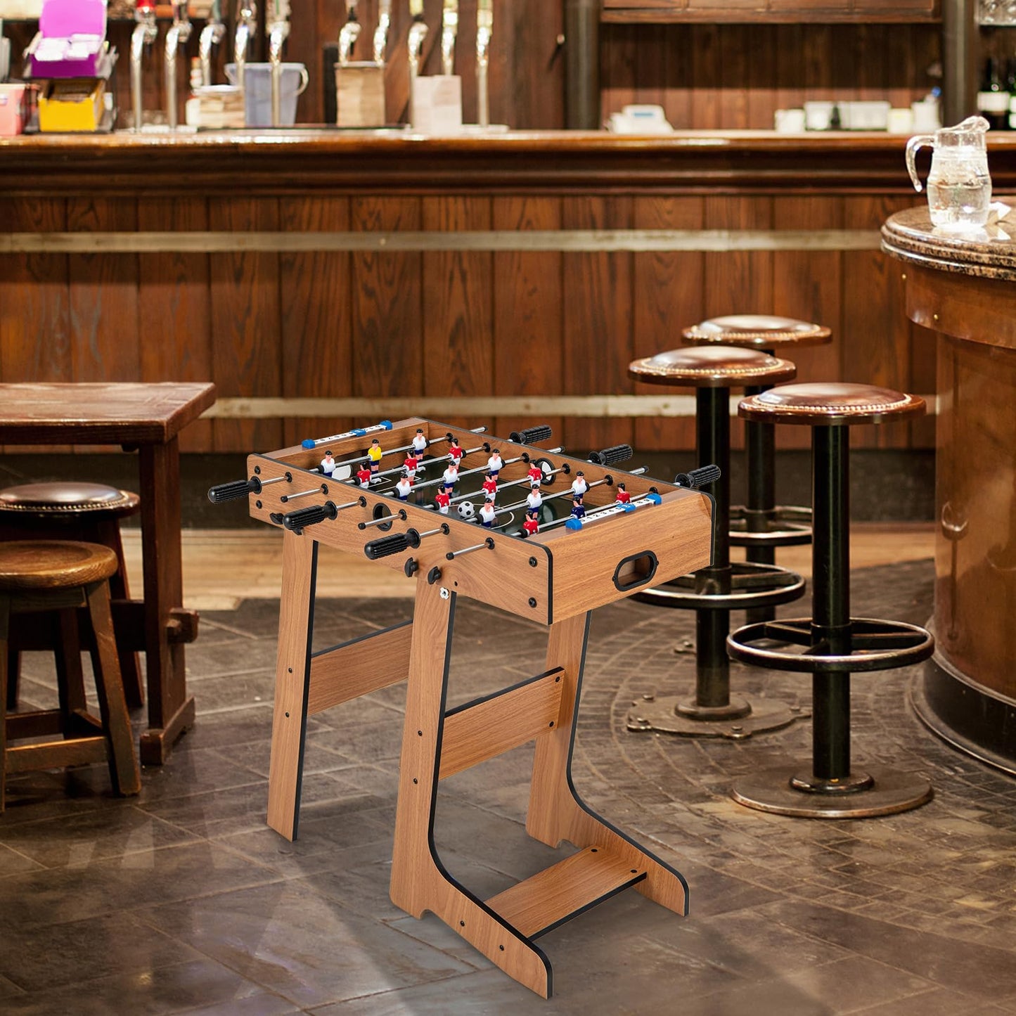 Free Standing Folding Foosball Soccer Game with 2 Mini Footballs