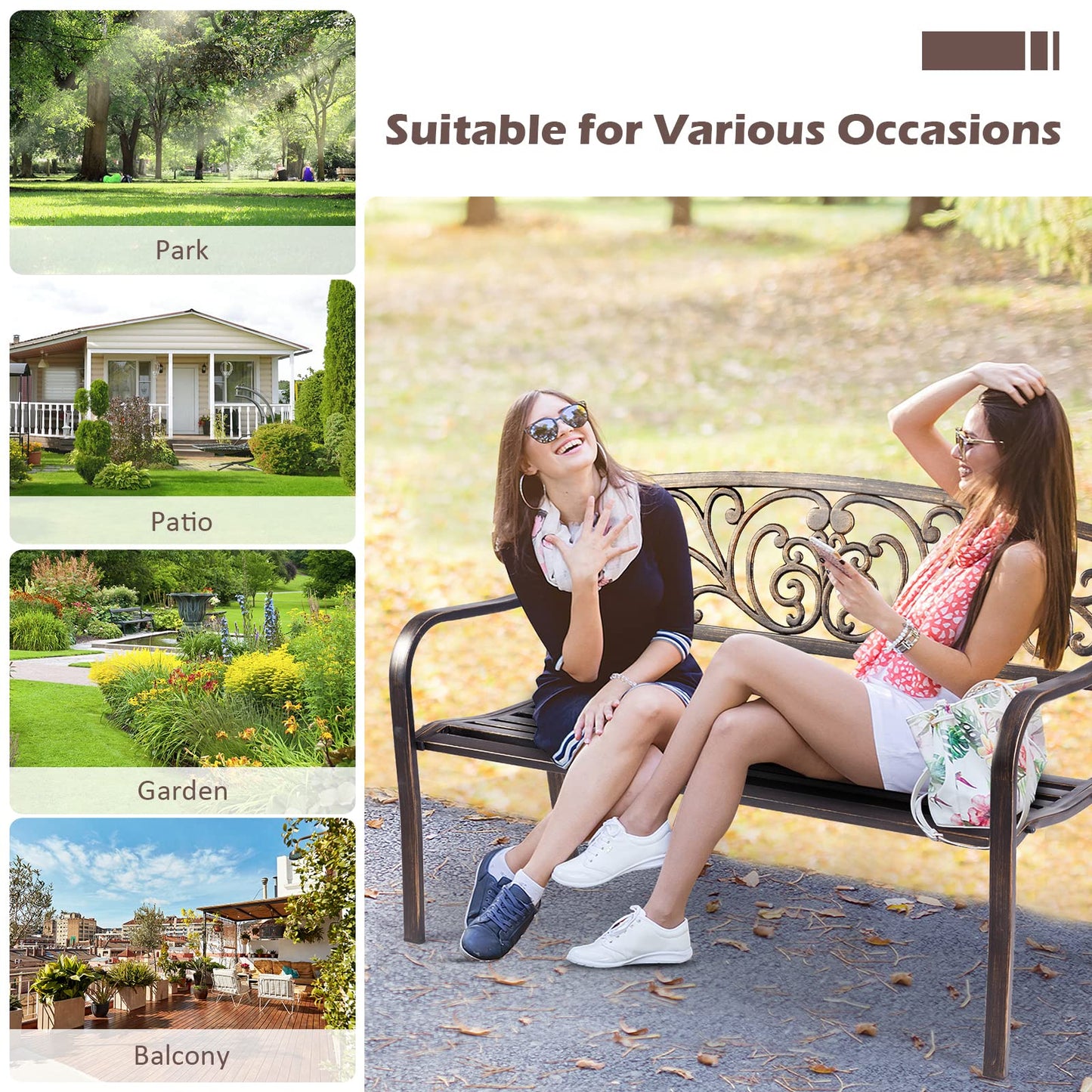 Butterfly Pattern 2 Seater Metal Frame Garden Bench