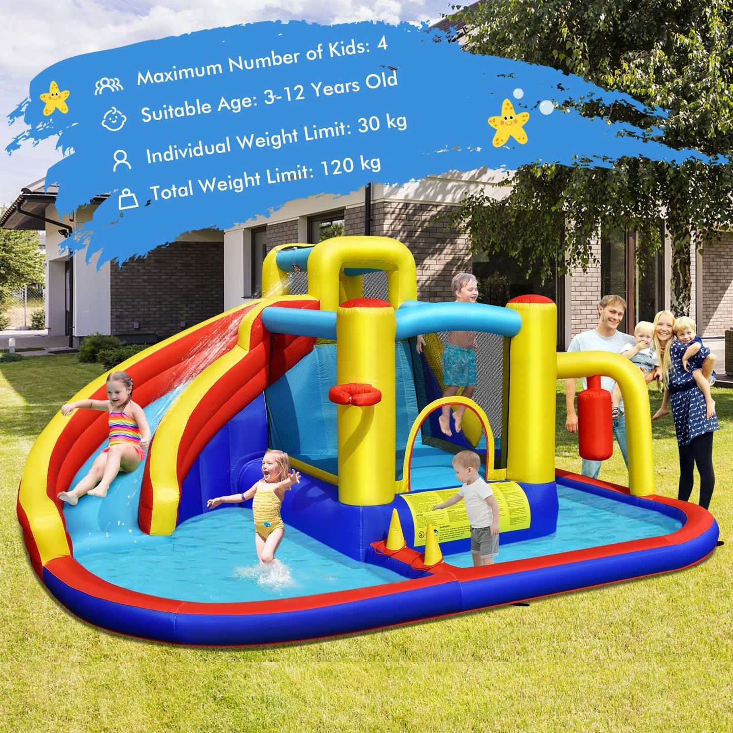 Large Water Bounce House with Air Blower Blow up Inflatables Park for Kids