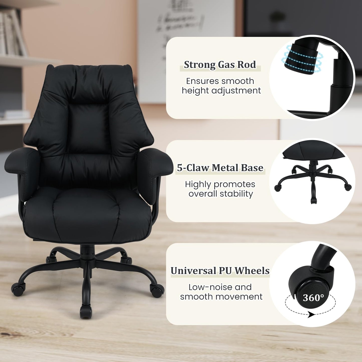 Ergonomic Office Chair with Spring Cushion Seat and Tilting Backrest