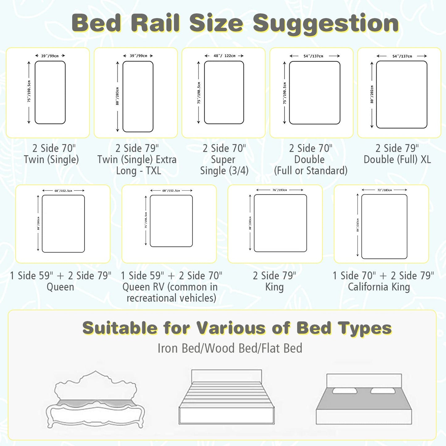 57’’ Extra Long, Height Adjustable & Foldable Baby Bed Rail