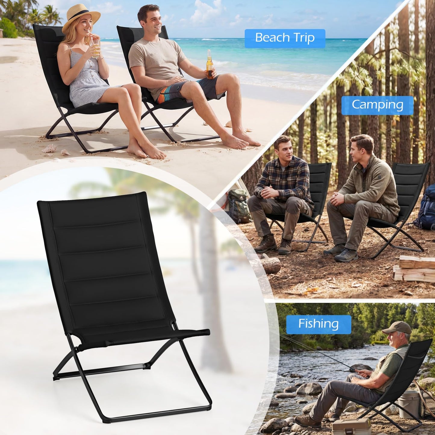 Folding Deck Chairs Set of 2, Outdoor Sling Chair Seaside Sun Lounger