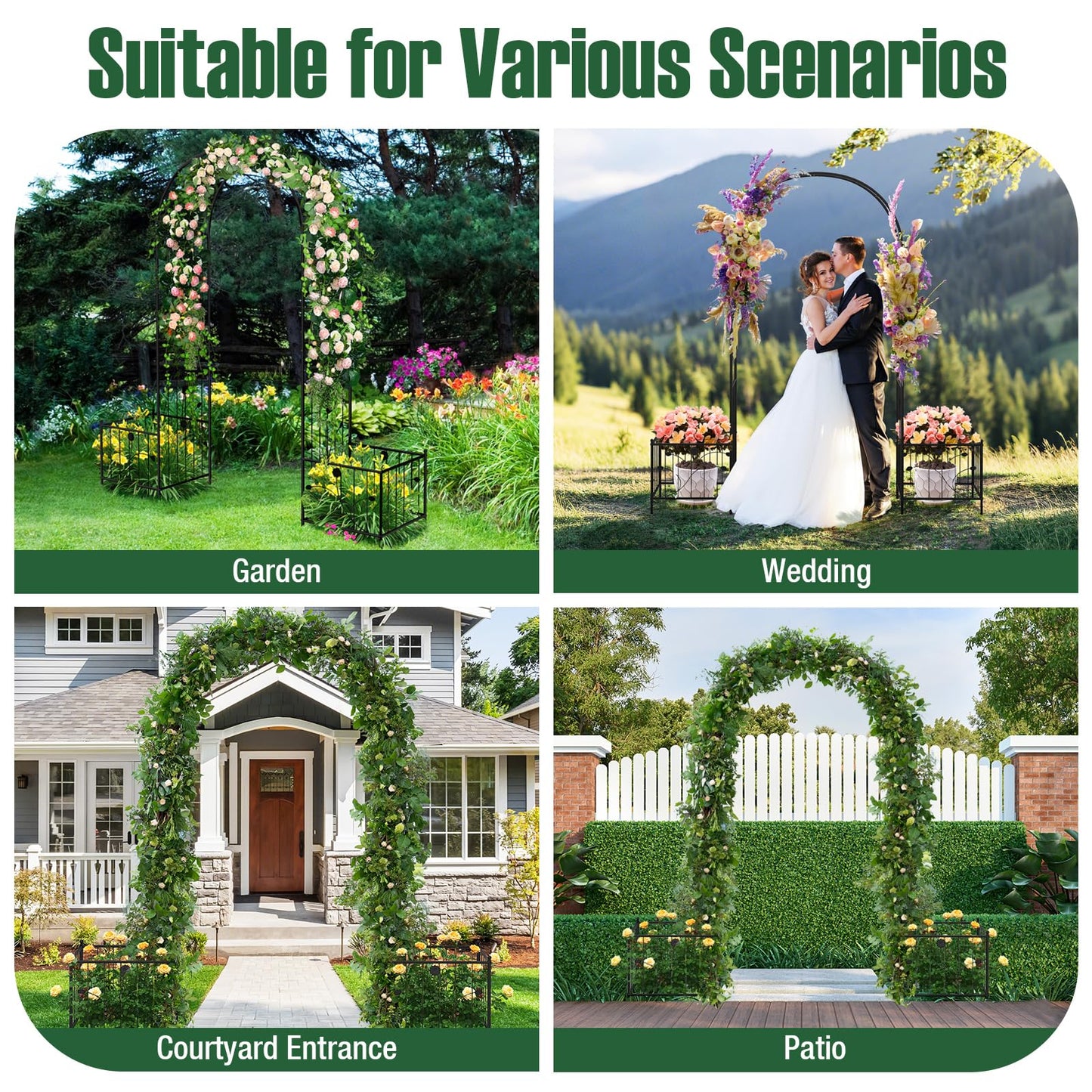 217 cm Arch Trellis Metal Garden Arbor with Planter Boxes