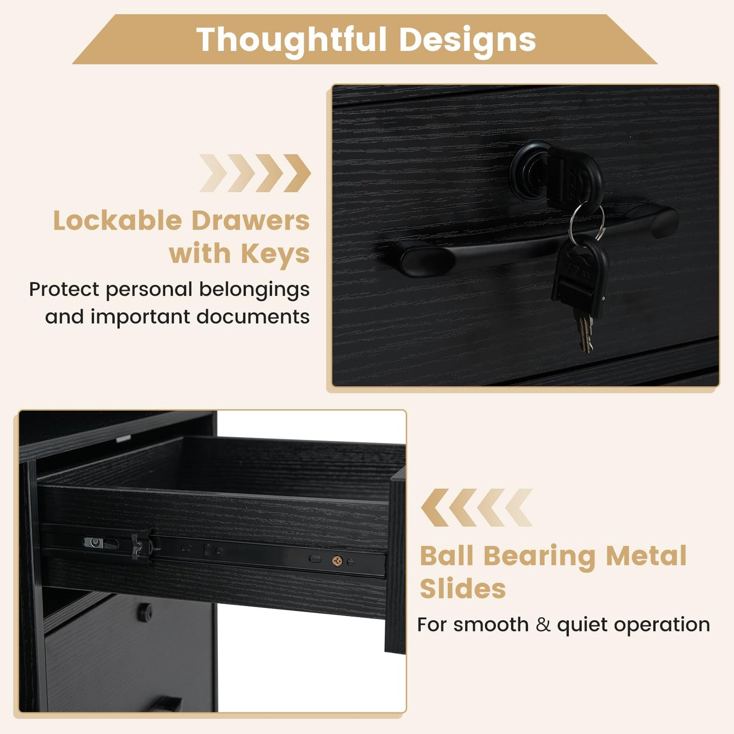 4 Drawers Mobile File Cabinet Storage Organiser Chest with Lock