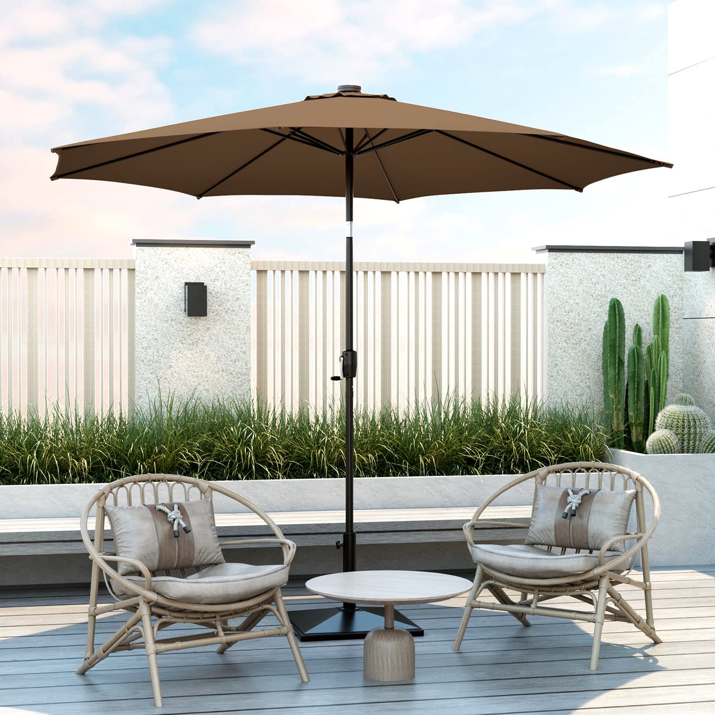 112 Solar Powered LED Lights Patio Umbrella with Tilt