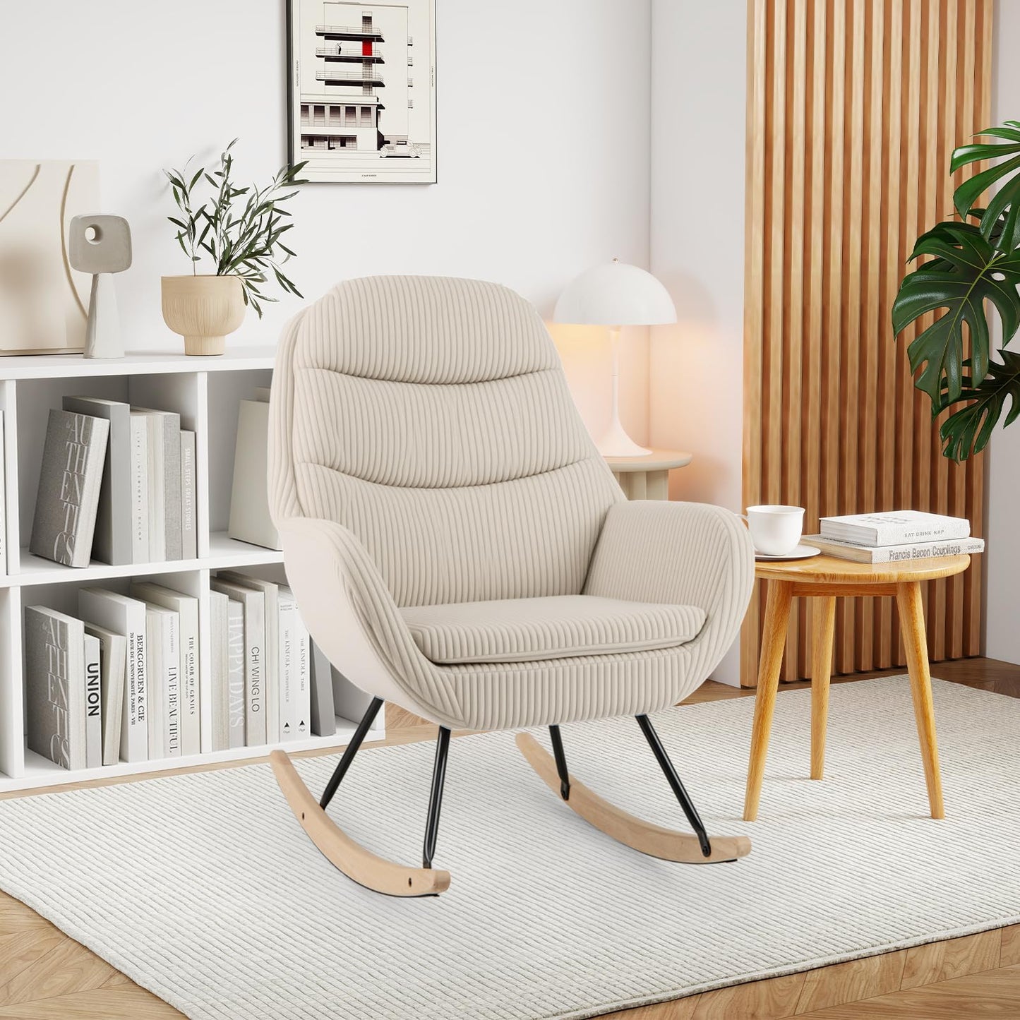 Upholstered Rocking Chair Nursery Glider Rocker with Padded Backrest