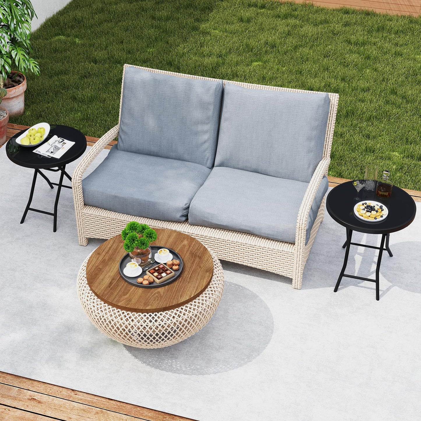 46cm Round Tempered Glass Top Small Garden Table