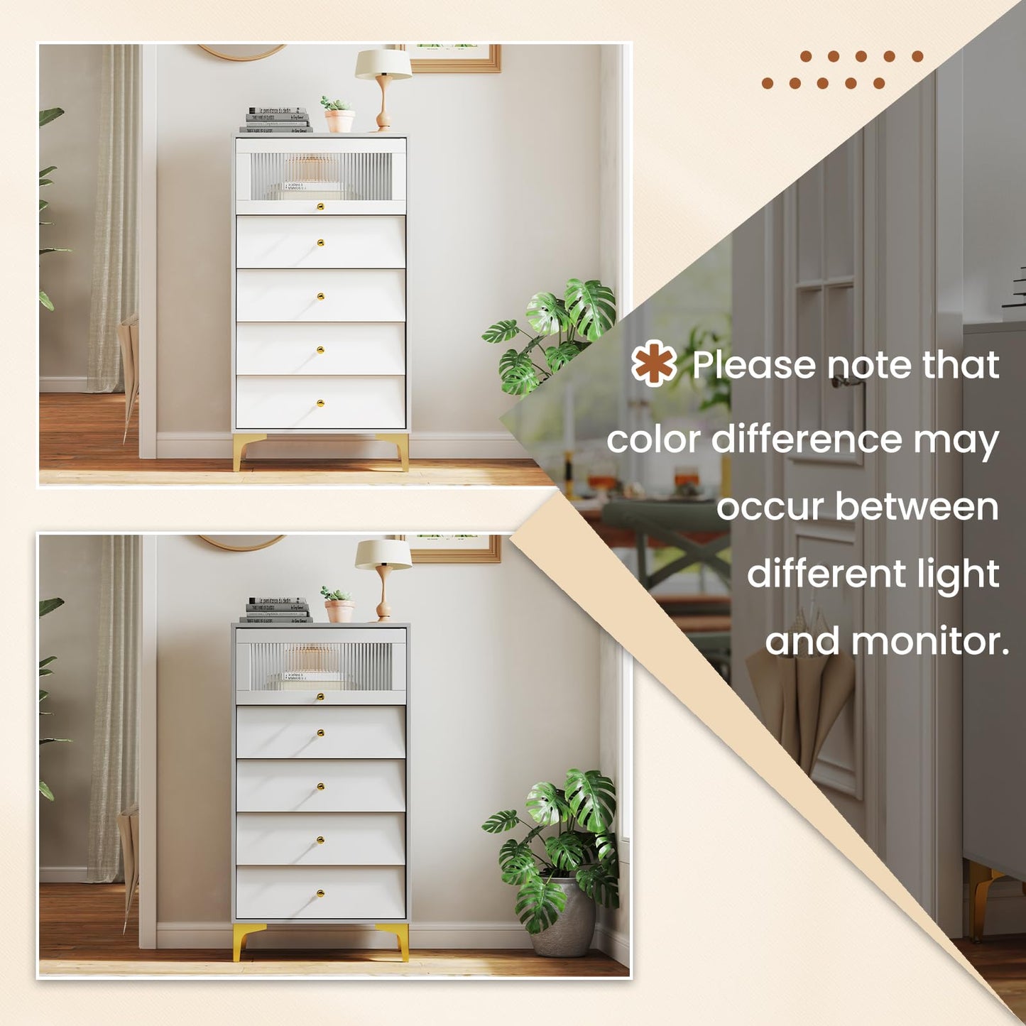 Giantex Chest of Drawers 3/4-Drawer Dresser Storage Cabinet with Flip Up Glass Door (Gray, 5-Tier)