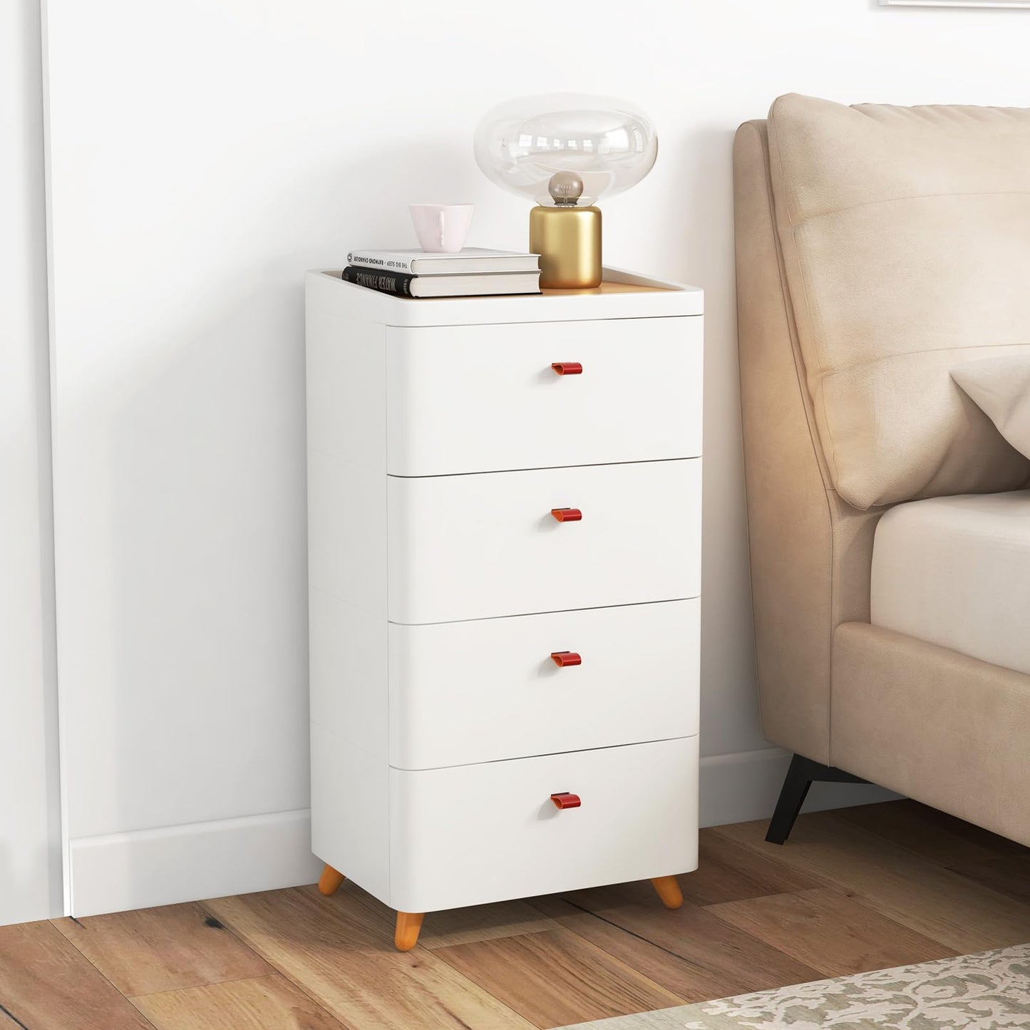 4-Drawer Dresser with Removable Organizer Tray and Solid Wood Legs
