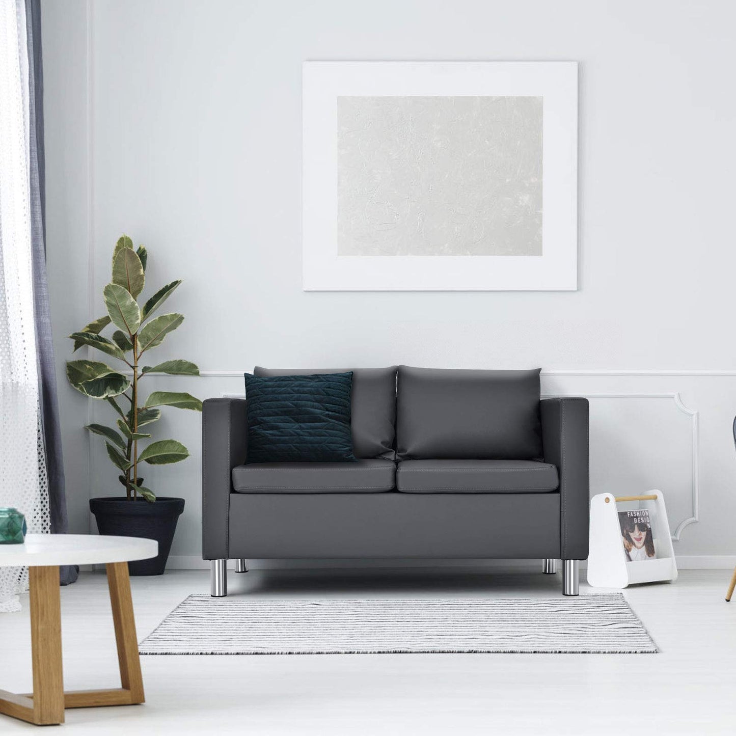 2-Seater PU Leather Accent Tub Sofa Loveseat with Pillows