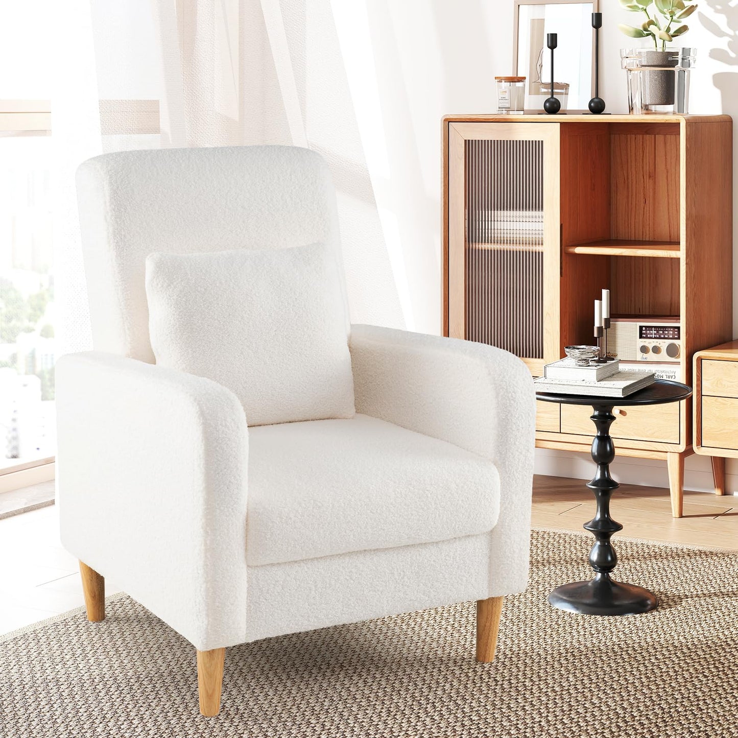 Modern Upholstered Sofa Chair with Lumbar Pillow for Living Room