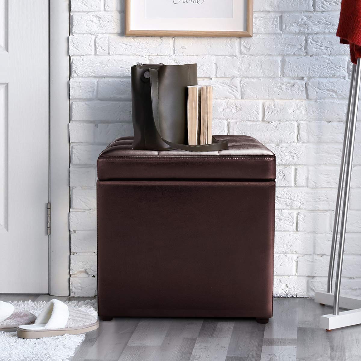 High Quality PU Leather Cube Ottoman Storage Seat