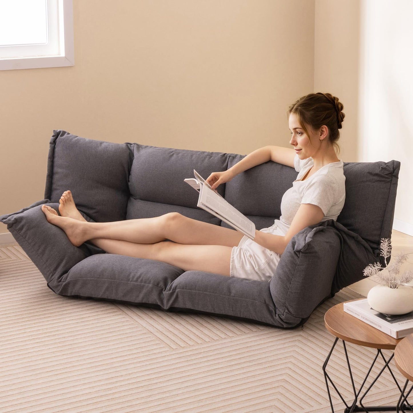 Floor Sofa Chair with 5-Postion Adjustable Backrest and Armrests
