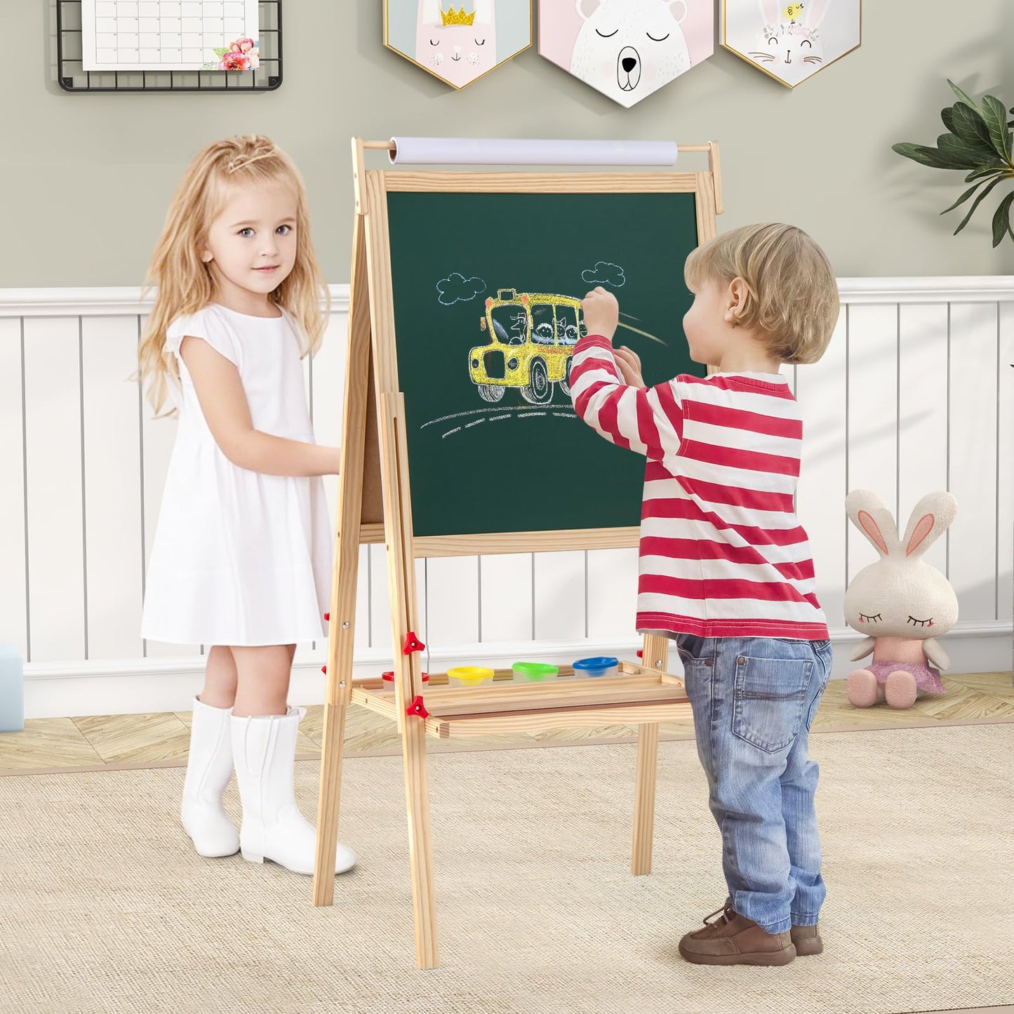 Double sided Height Adjustable Wooden Art Easel for 3 to 10 Yeas Old