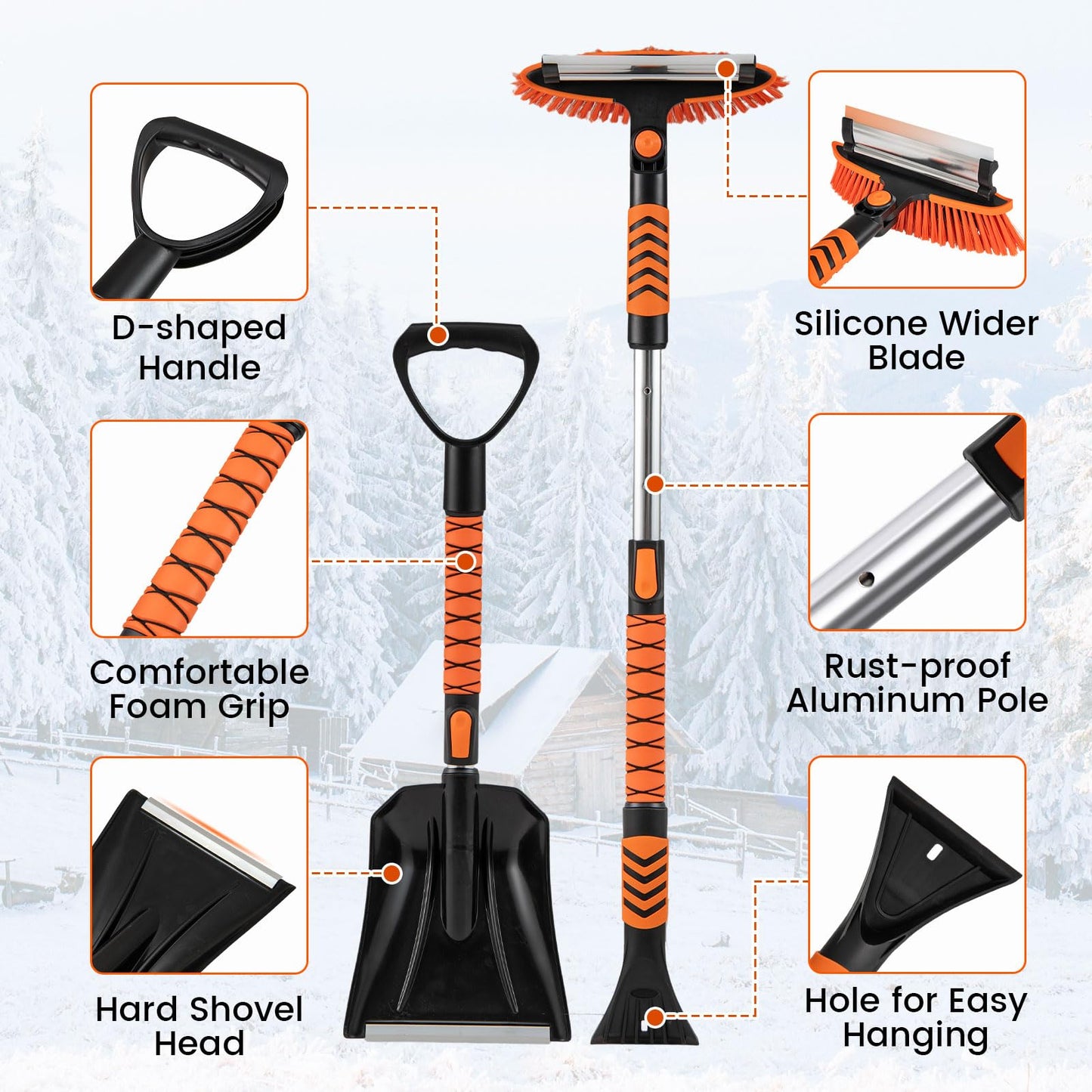 4 in 1 Extendable Snow Shovel 3 Adjustable Sizes Snow Kit for Car