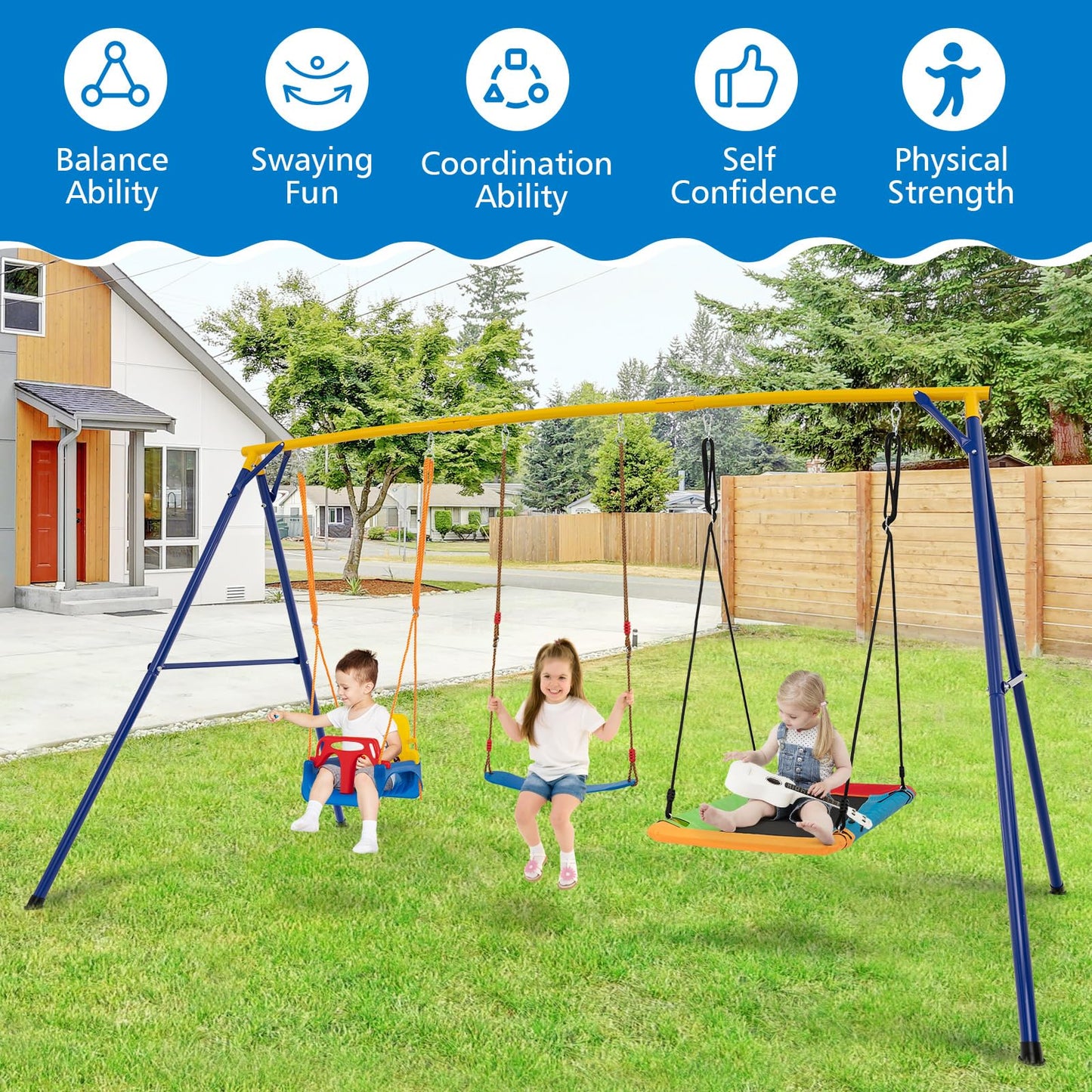 Heavy Duty Extra Large Metal Swing Frame with Platform Swing