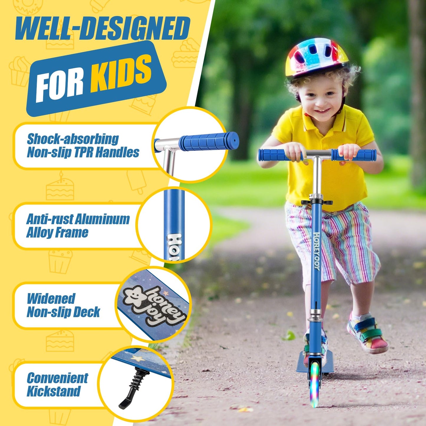 2-Wheel Foldable Kick Scooter with Light Up Wheels and Adjustable Handlebar