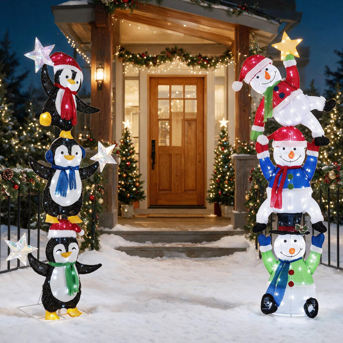 180 cm Light Up Penguin Tower Christmas Decoration