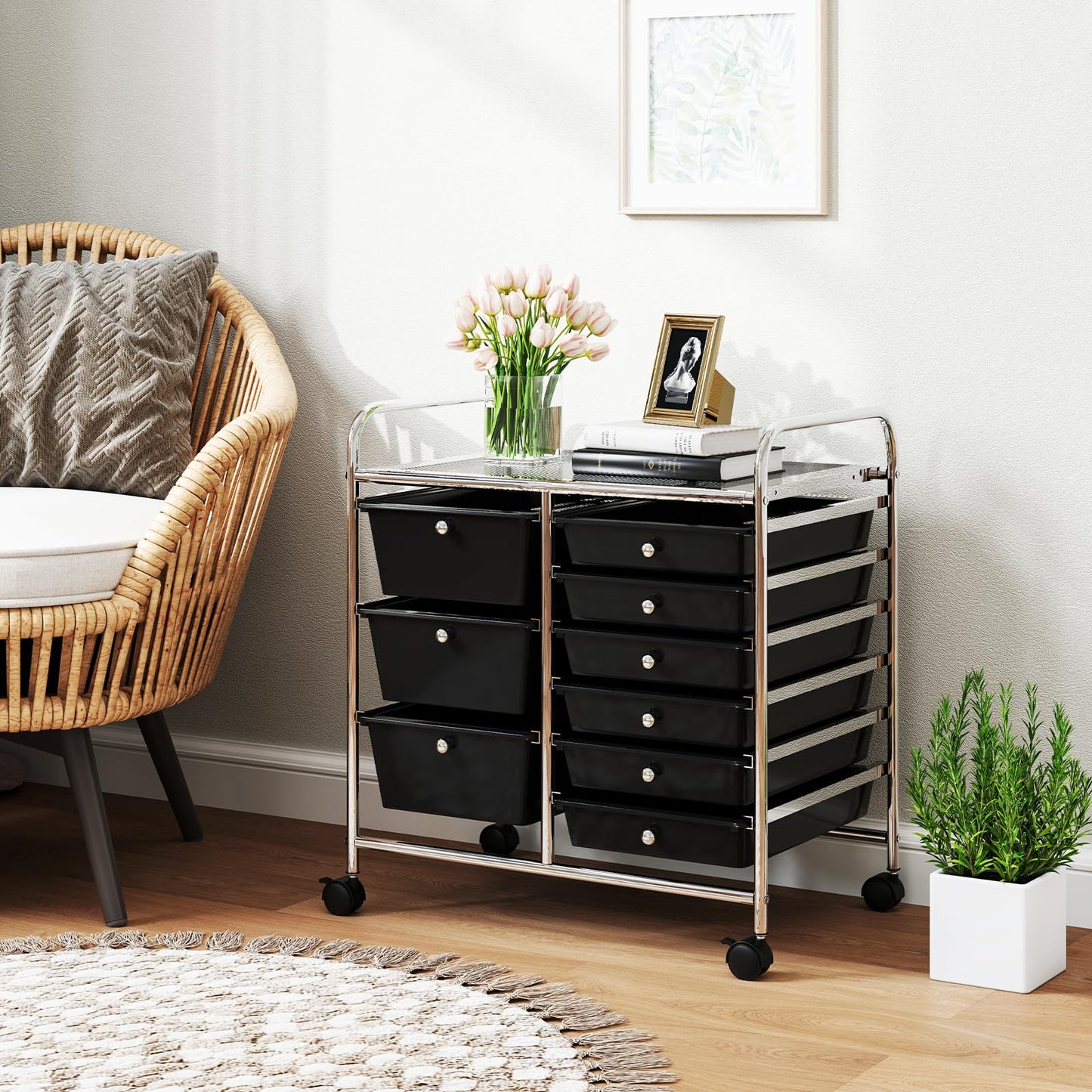 Metal Frame Utility Storage Organizer Cart with 4 Wheels