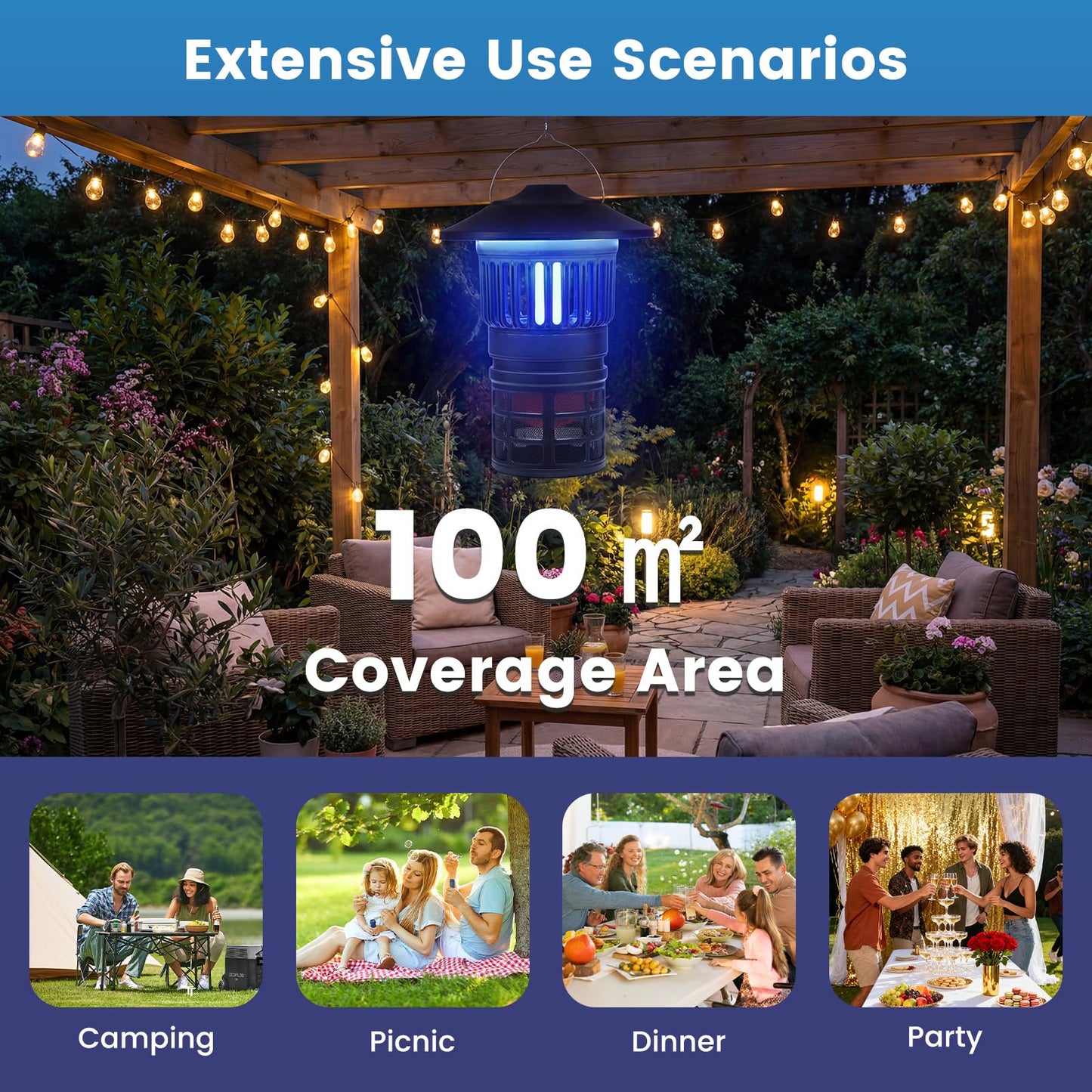 Outdoor Fly Trap with LED Lantern & Candle Lamp and Fan Suction