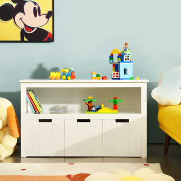 Wooden Playroom Chest with Drawers and Large Open Shelf