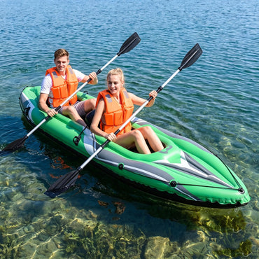 2 Person Inflatable Kayak, Portable Sit in Canoe with Removable Seats, Aluminum Paddles and Pump, Blow up Boat Set