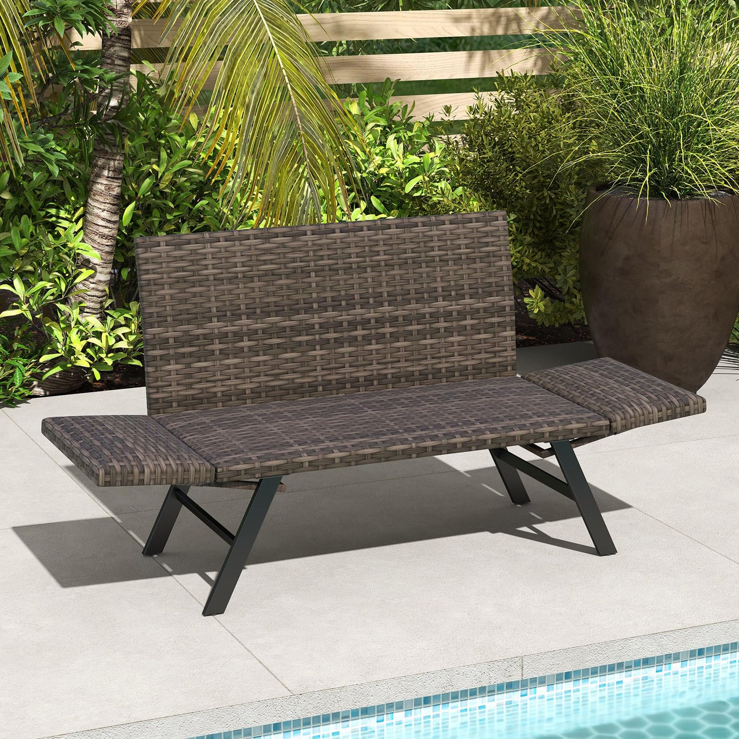 Convertible Rattan Daybed Patio Chaise Lounge Chair with Adjustable Armrests