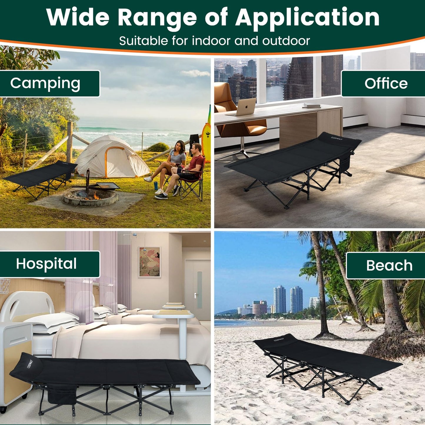 Foldable Camping Cot for Adults Heavy Duty Sleeping Bed with Slanted Headrest