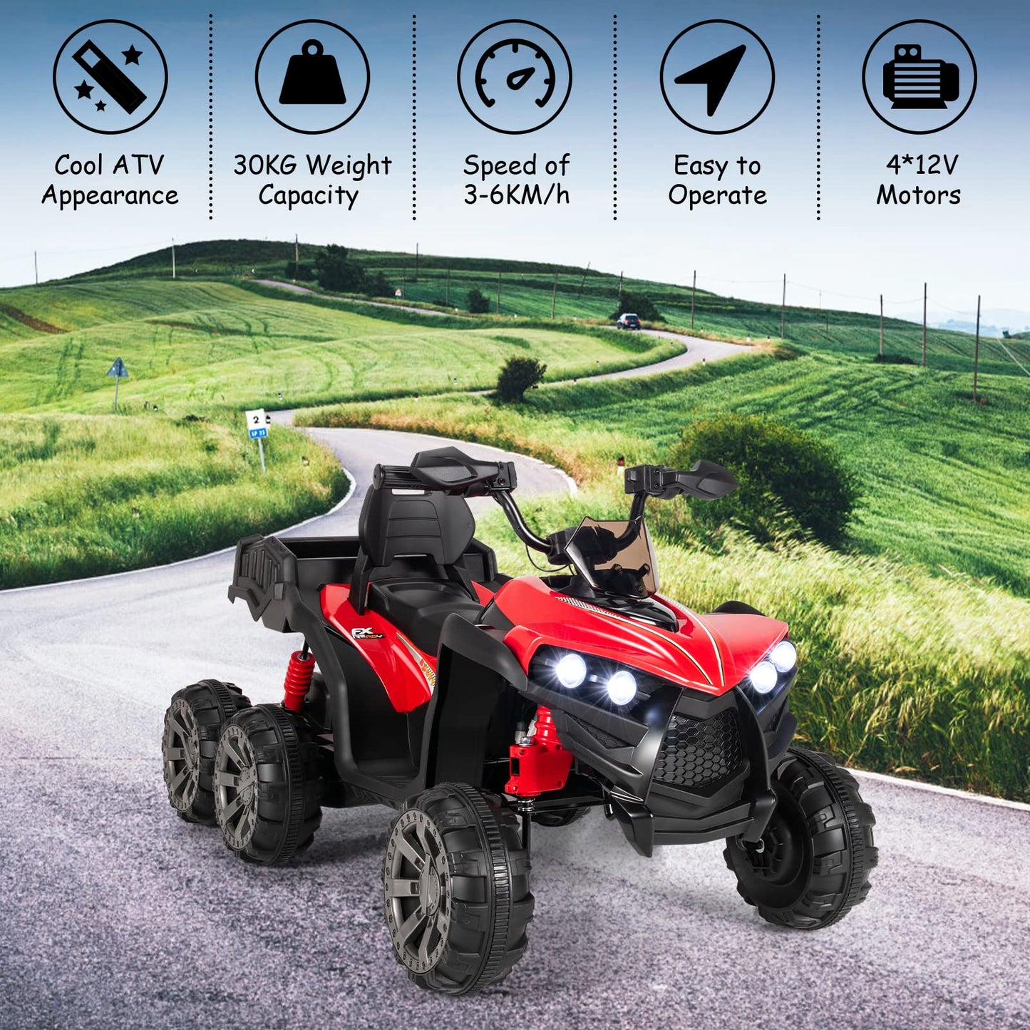 6 Wheels Kids Electric ATV with 4 Motors