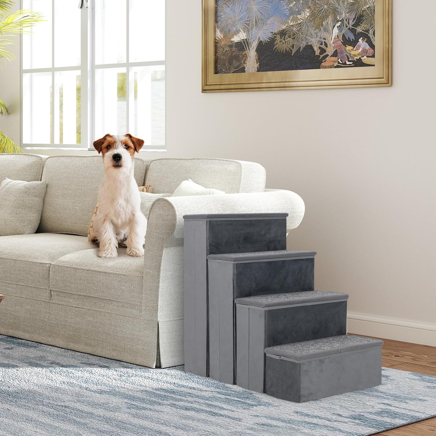 Non-Slip 4-Step Dog Stairs with Storage Box