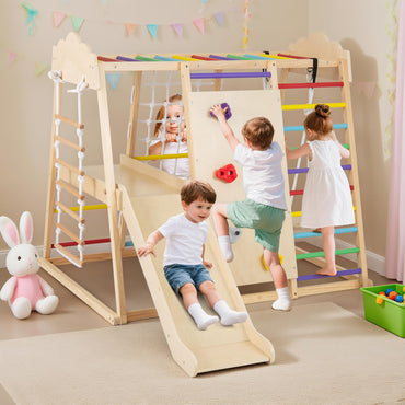 8-in-1 Indoor Jungle Gym for Kids Wooden Montessori Climbing Toys